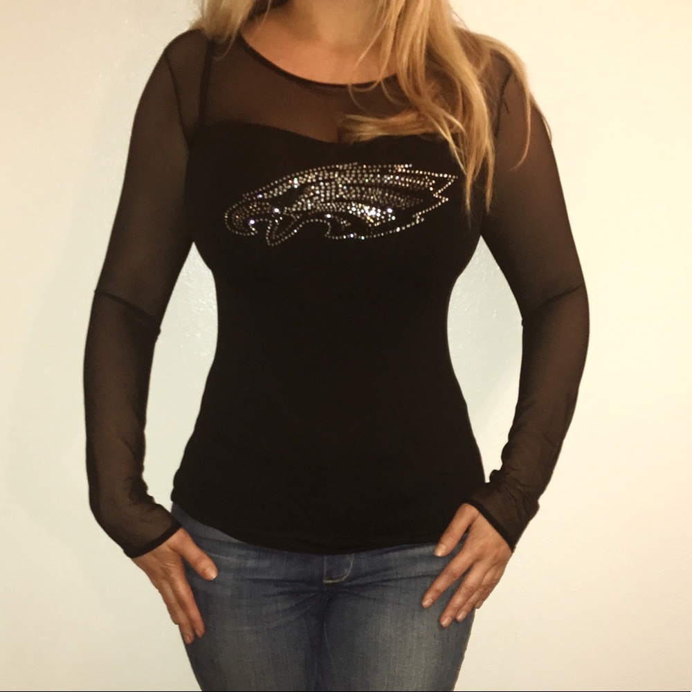 Sheer mesh Philadelphia Eagles Rhinestone shirt